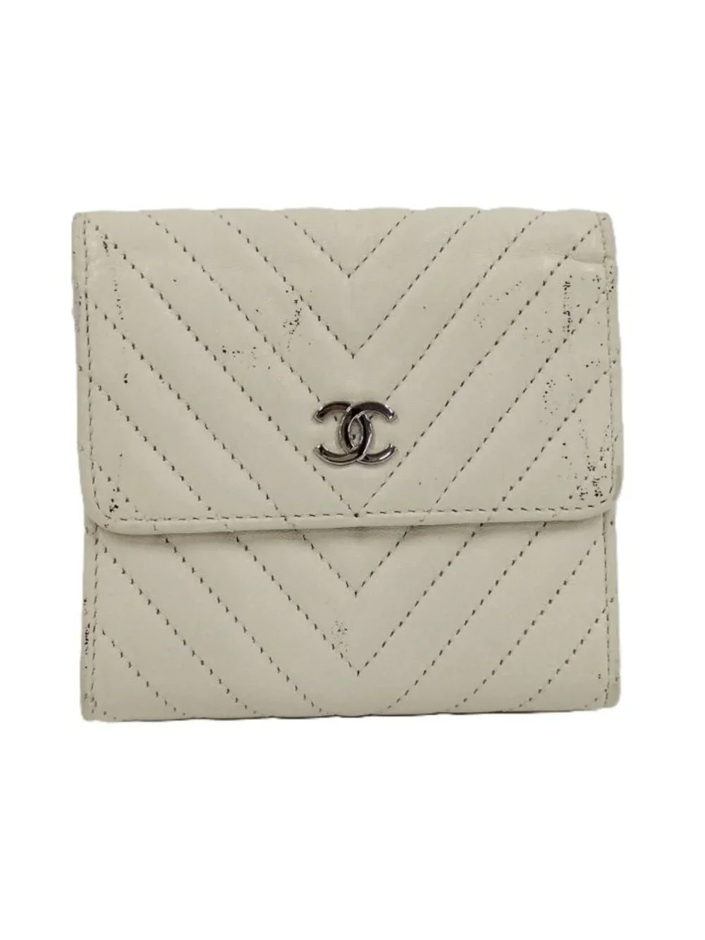 Chanel Chez Blanc Stitch Trifold Wallet Leather Ivory